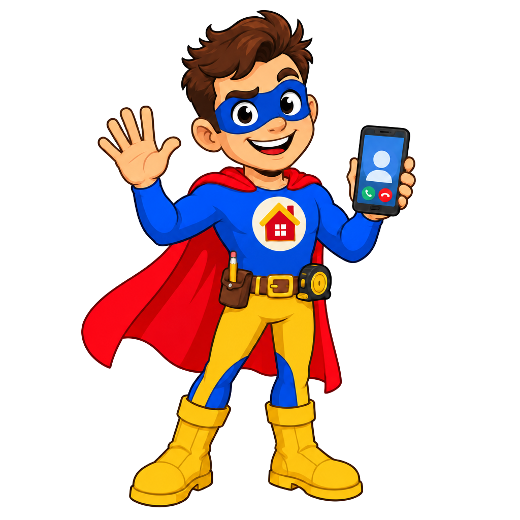 The DIY Sidekicks superhero, waving and holding a live video call